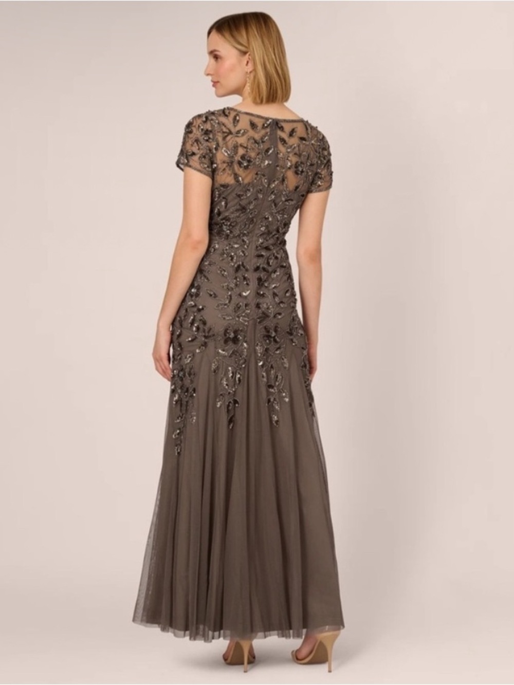 Adrianna Papell Dress SZ 6 Lead Brown Beaded Sequin Gown Formal Evening NWT MOB - Picture 5 of 11